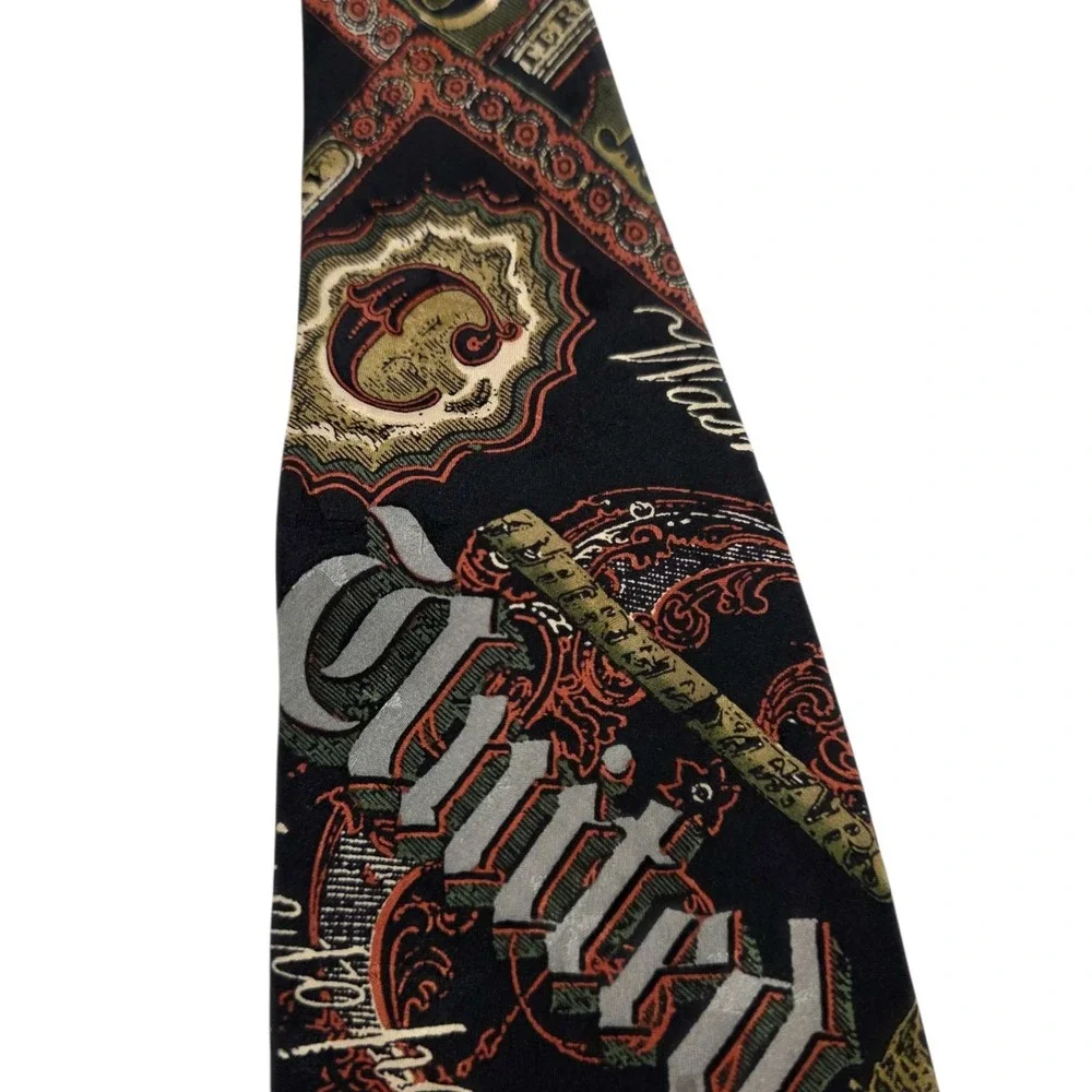 TANGO by MAX RAAB Americana 'Old‎ Money' Print Silk Tie Black Red Green